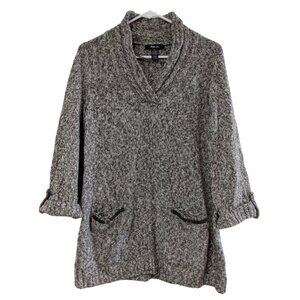 Style & Co. Women's V-Neck Sweater, Size Medium, Gray, Roll Tab Sleeves, Pockets